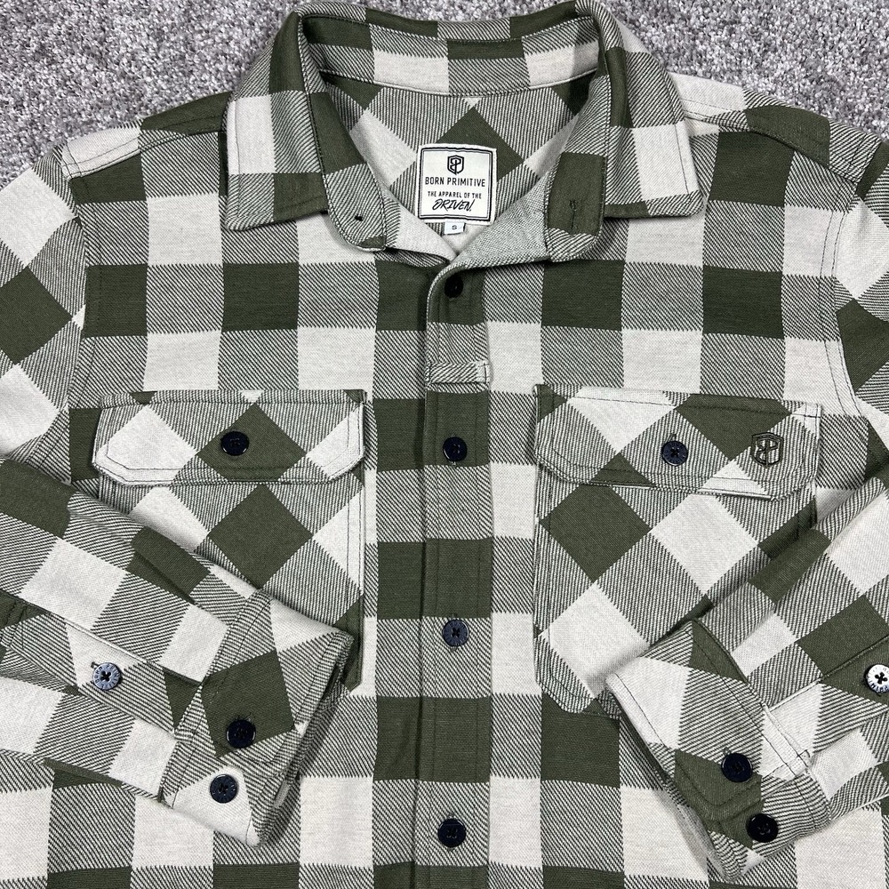 Born Primitive Flannel Shirt Small Juniper Woodsman Stretchy Plaid Longsleeve